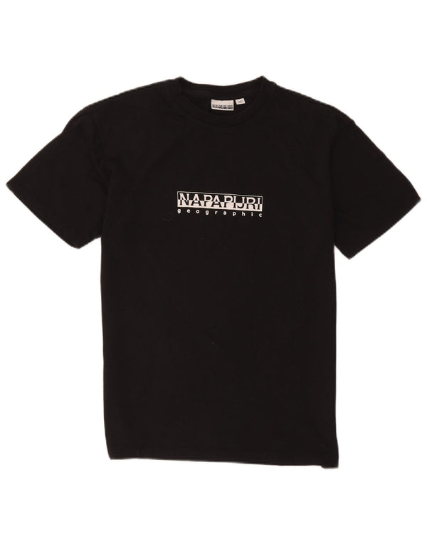 Napapijri Herren Geographic Graphic T-Shirt Top Small aus schwarzer Baumwolle