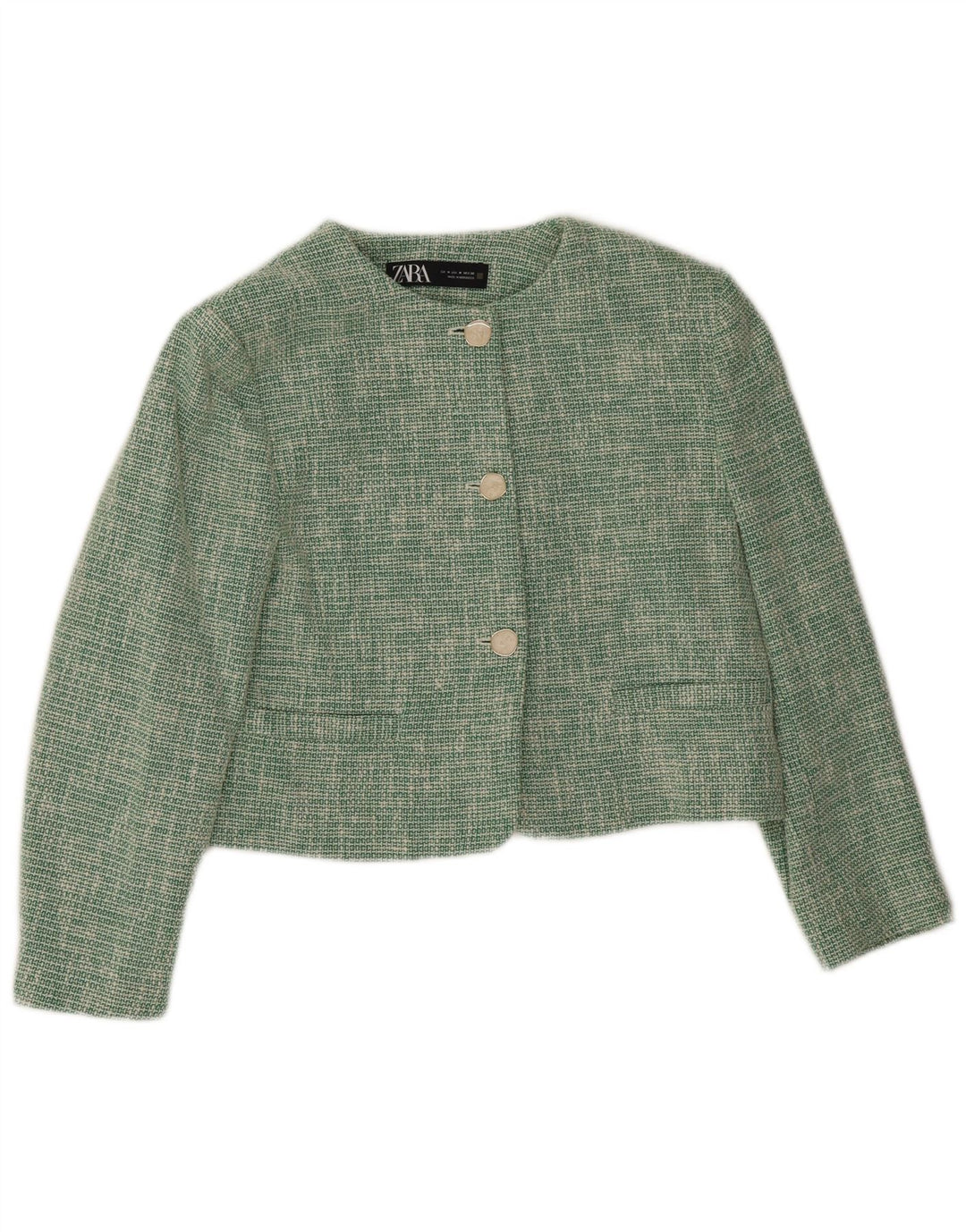 Zara Damen 3-Knopf-Crop-Blazerjacke UK 14 Mittelgrünes Acetat