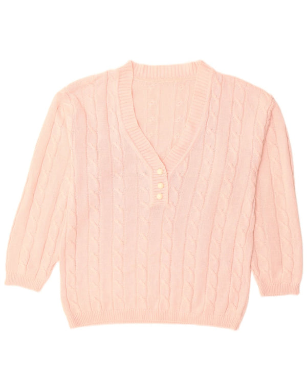 Vintage Damen V-Ausschnitt Pullover Pullover UK 16 Große rosa Baumwolle