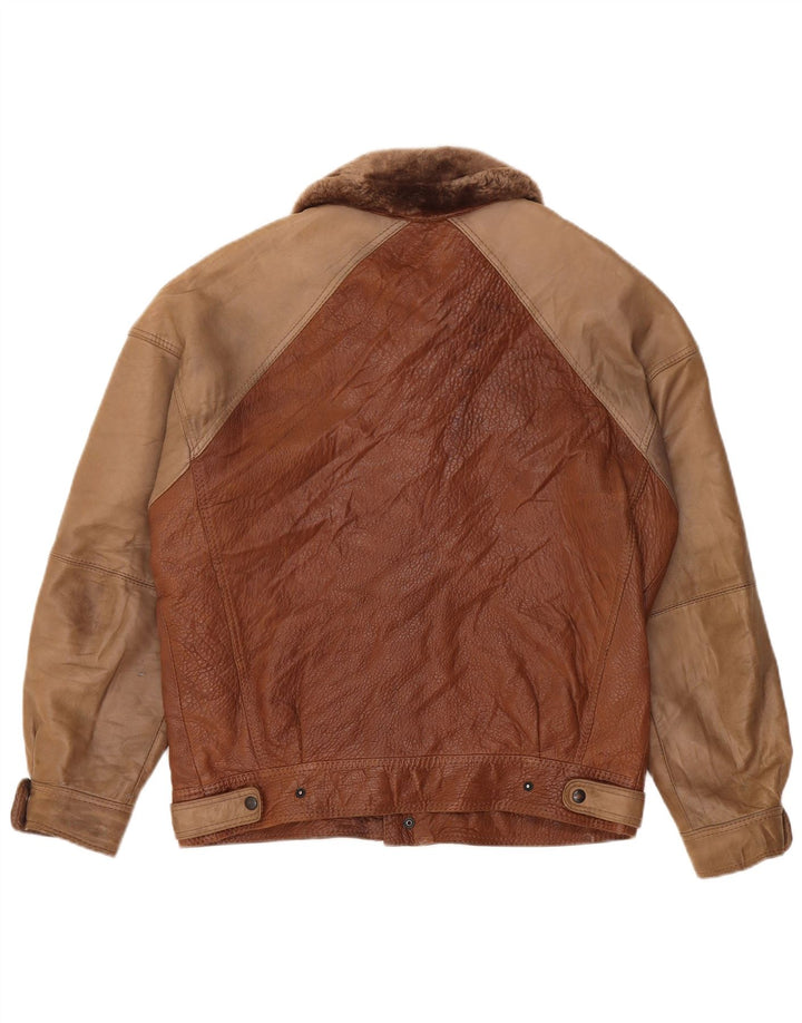Vintage Herren Lederjacke IT 50 Großes braunes Colourblock-Leder