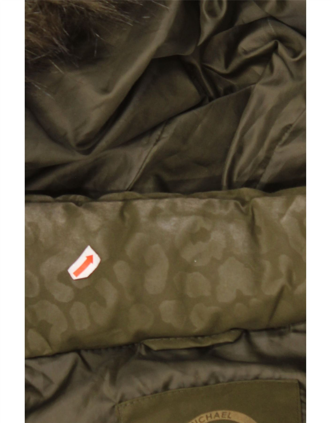 MICHAEL KORS Wattierter Damenmantel mit Kapuze, UK 14, mittlerer Khaki-Animal-Print