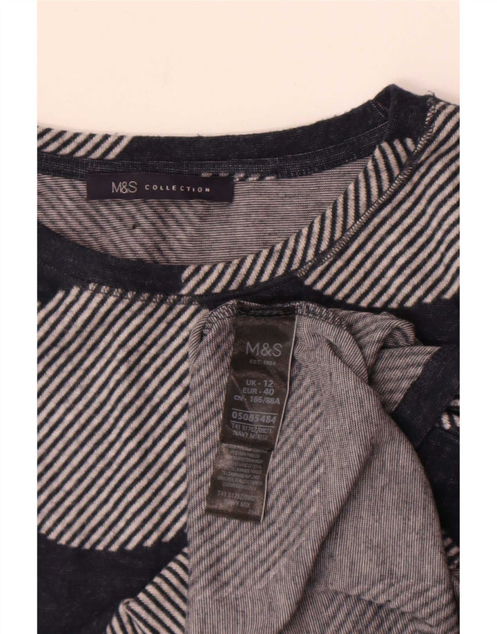 Marks & Spencer Damen-Top, 3/4-Ärmel, UK-Größe 12, mittelgroß, Marineblau, geometrisch