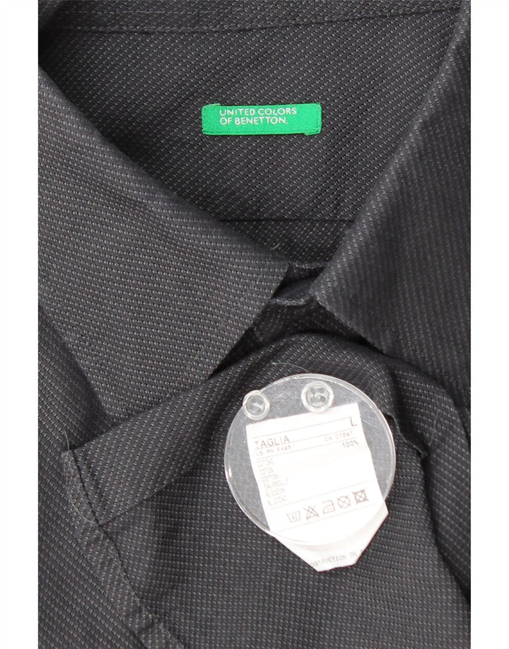 BENETTON Herren-Hemd, groß, grau gesprenkelte Baumwolle