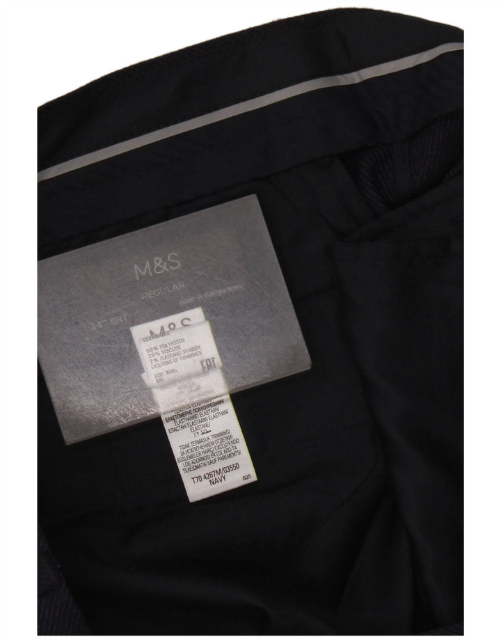 Gerade Herren-Anzughose von Marks & Spencer, W34, L29, Marineblau, Polyester