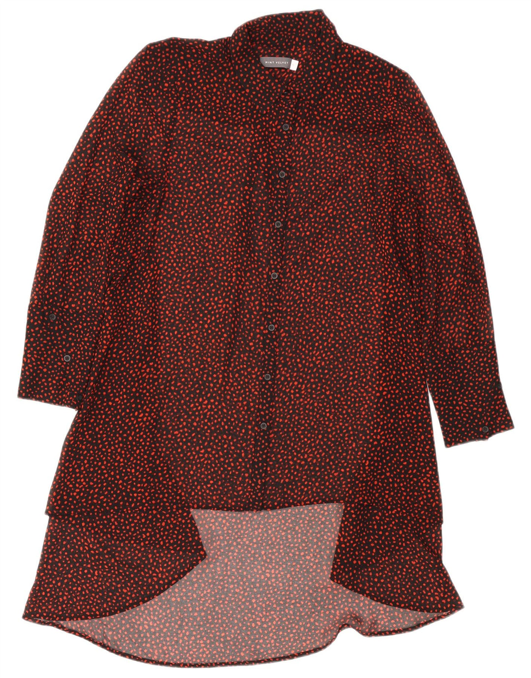 MINT VELVET Damen Langarm-Hemdkleid UK 12 Medium Schwarz gepunktet