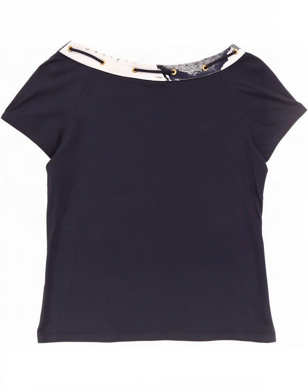 ALVIERO MARTINI Damen Grafik-T-Shirt-Oberteil UK 20 2XL Marineblau Farbblock
