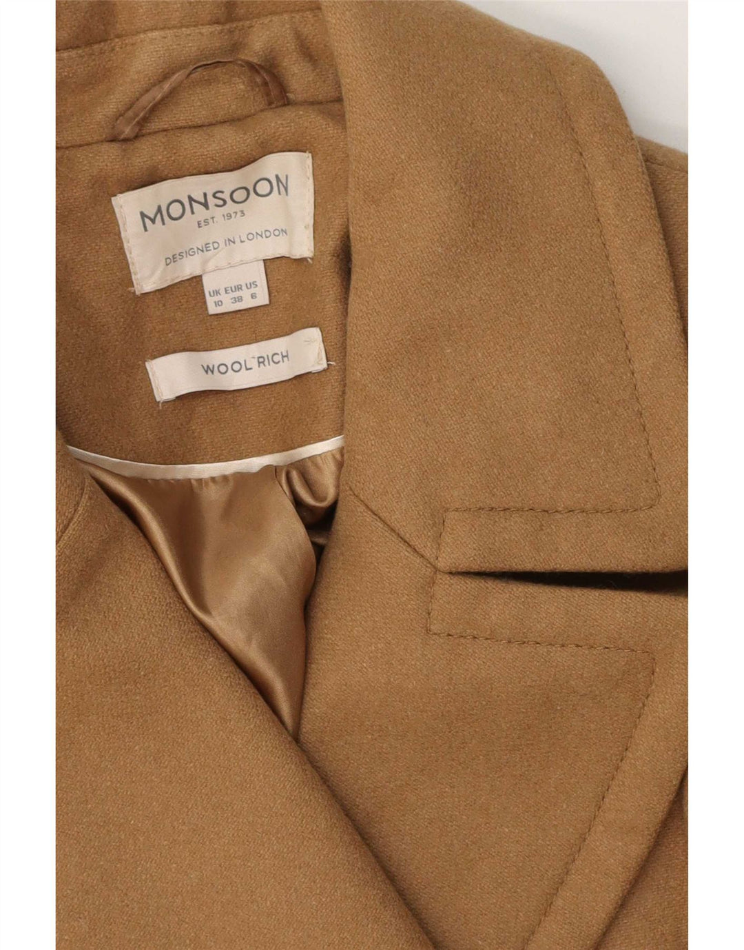 Monsoon Damen Pea Coat UK 10 Small Braune Wolle