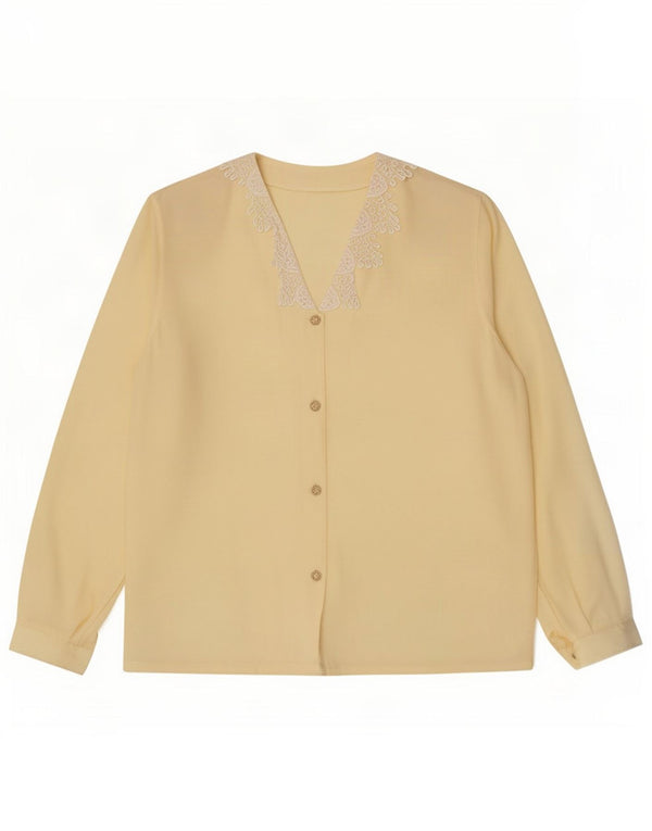 Vintage Womens See Through Shirt Blouse UK 18 XL Yellow