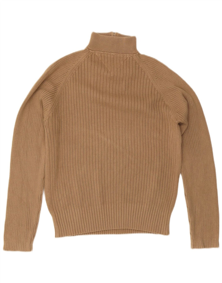 Tommy Hilfiger Herren-Pullover mit Reißverschluss am Hals, mittelbeige Baumwolle