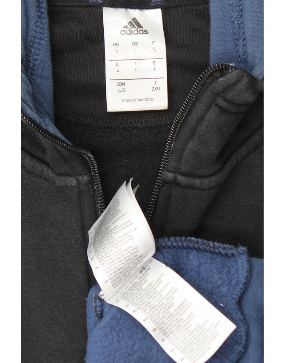 ADIDAS Herren-Kapuzenpullover mit grafischem Reißverschluss, groß, schwarze Farbblock-Baumwolle