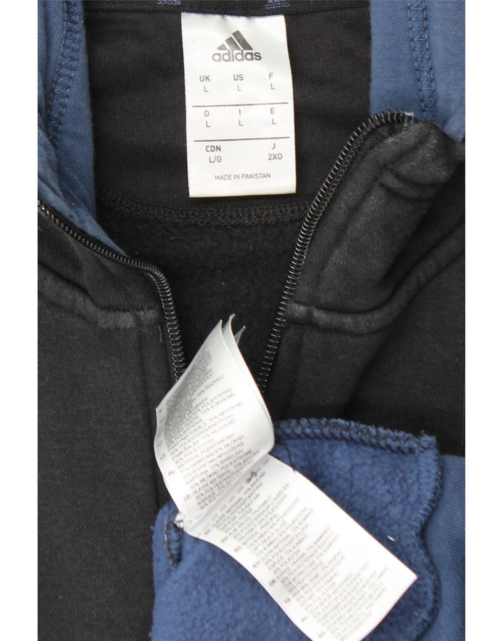 ADIDAS Herren-Kapuzenpullover mit grafischem Reißverschluss, groß, schwarze Farbblock-Baumwolle