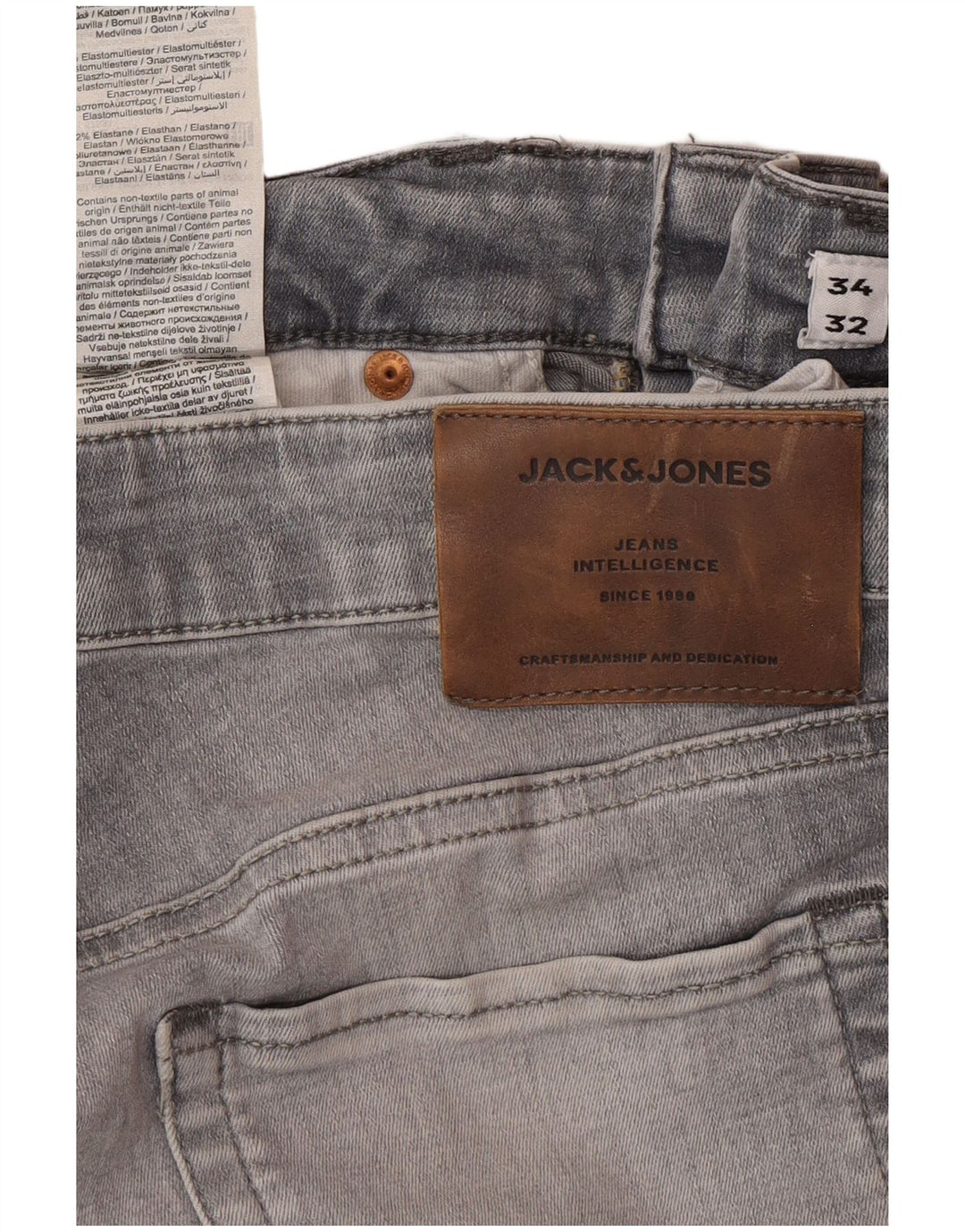 JACK & JONES Herren Slim Jeans W34 L32 Graue Baumwolle