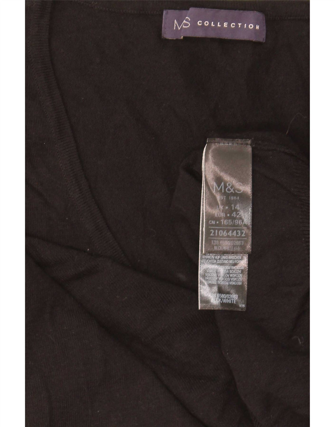 Marks & Spencer Damen-Pullover mit V-Ausschnitt, Gr. 14, mittlere schwarze Viskose