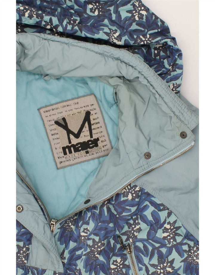 MAIER Womens Hooded Anorak Jacket UK 14 Medium Blue Floral Polyester Vintage Maier and Second-Hand Maier from Messina Hembry 