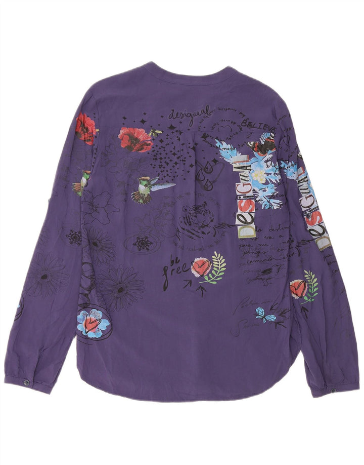 Desigual Damen Pullover-Hemd UK 14 Medium Navy Blue Floral Viscose