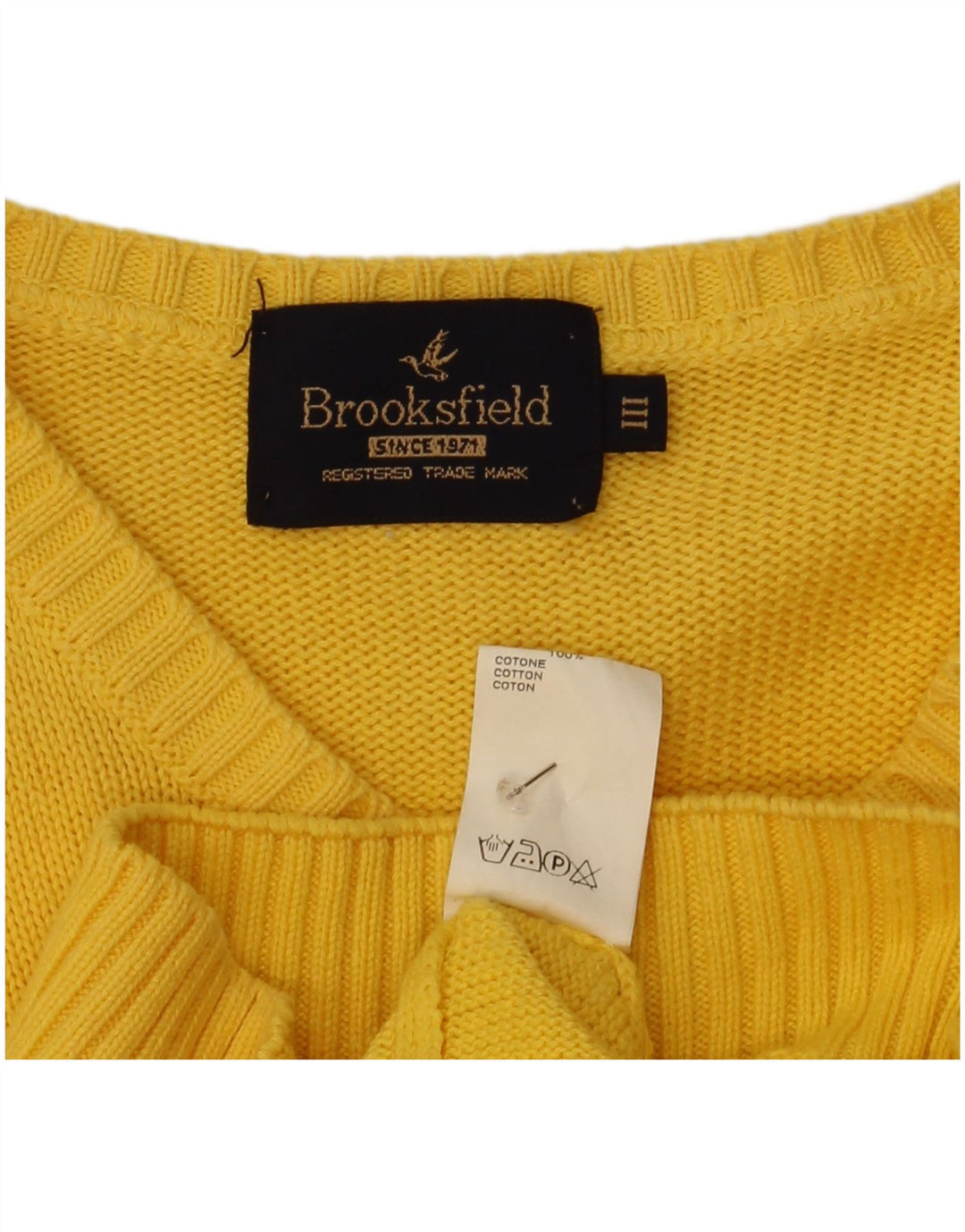 Brooksfield Herren-Pullover mit V-Ausschnitt aus mittelgelber Baumwolle