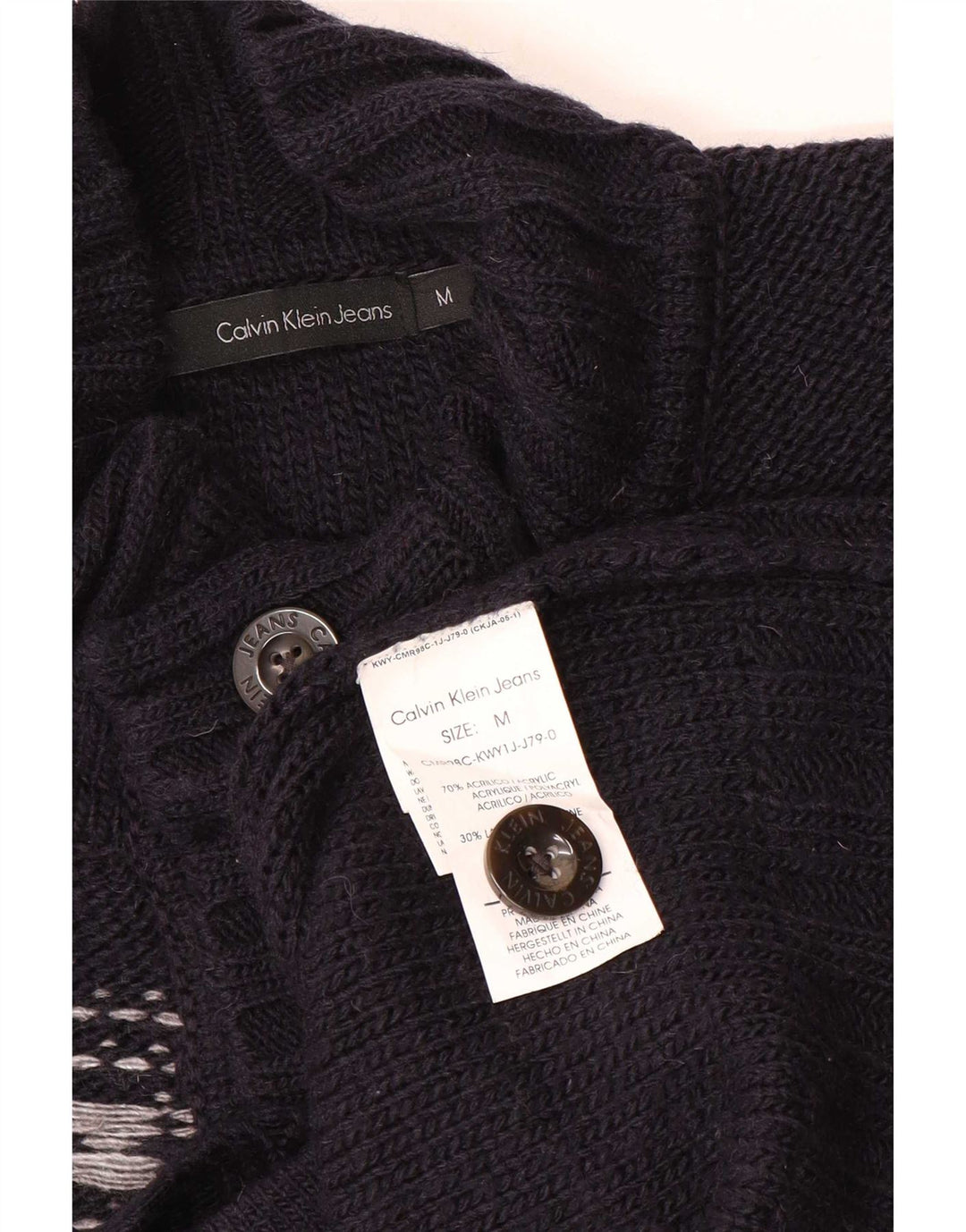 Calvin Klein Jeans Herren-Pullover mit Knopfkragen, mittleres Marineblau