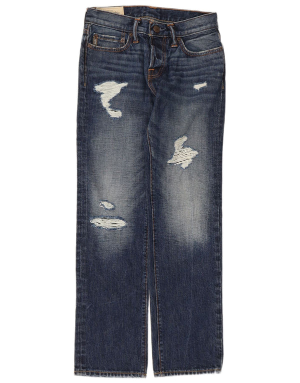 Abercrombie & Fitch Damen Distressed Straight Jeans W26 L28 Blaue Baumwolle