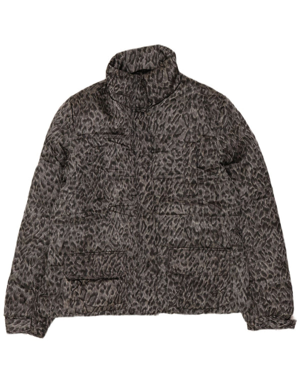 Zara Damen Wattierte Jacke UK 18 XL Graues Polyester mit Animal-Print