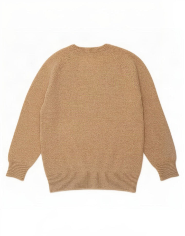 Vintage Herren Pullover mit V-Ausschnitt, Mittelbeige, geometrische Wolle