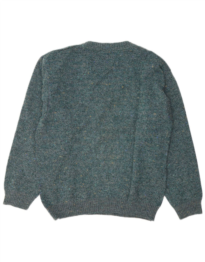 Vintage Herren Pullover mit V-Ausschnitt, groß, grün, geometrisch