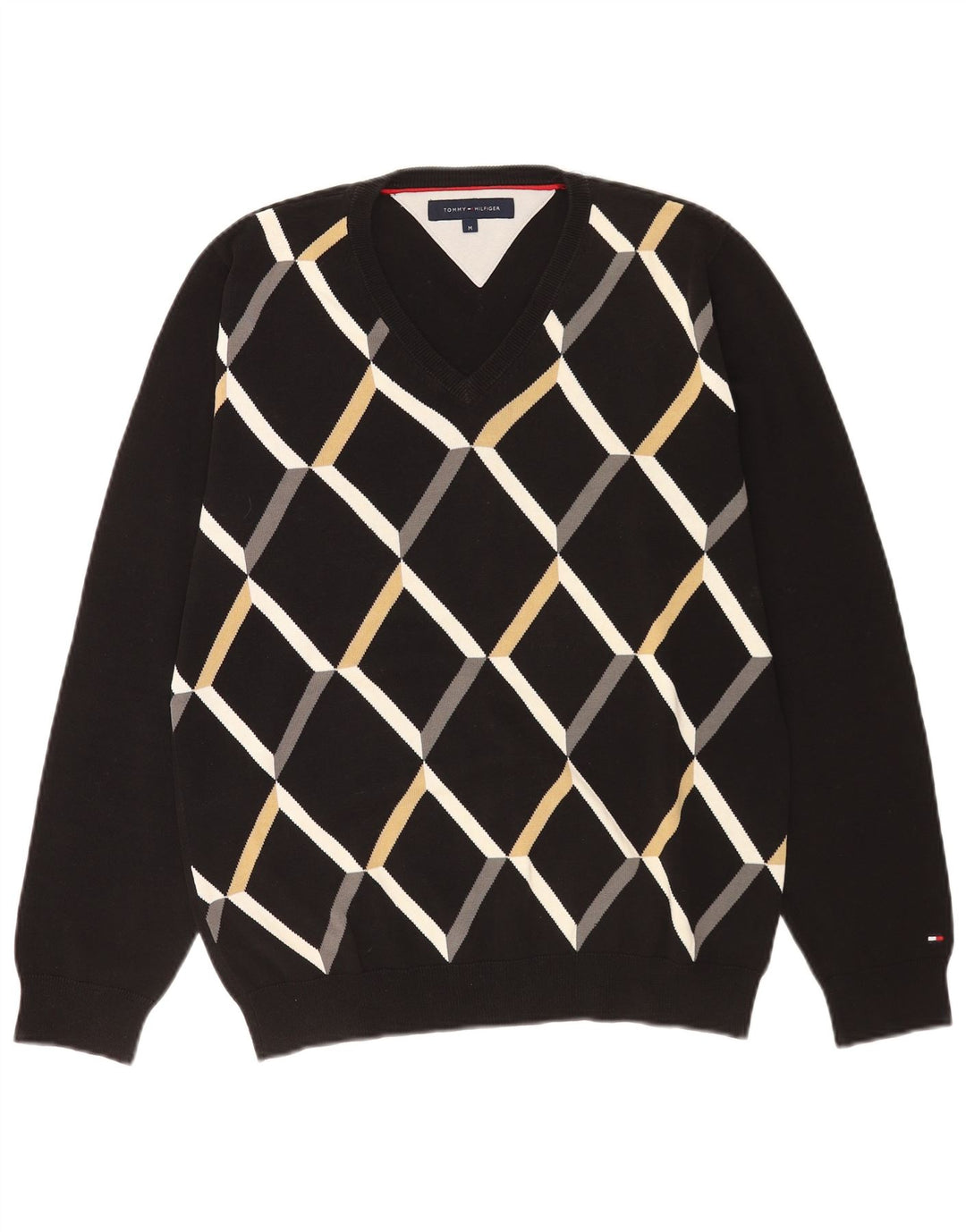 Tommy Hilfiger Herren-Pullover mit V-Ausschnitt, Mittelschwarz, Argyle/Diamant