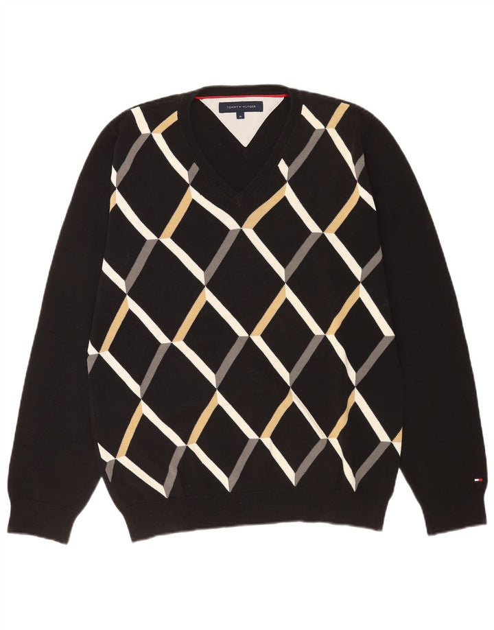 Tommy Hilfiger Herren-Pullover mit V-Ausschnitt, Mittelschwarz, Argyle/Diamant