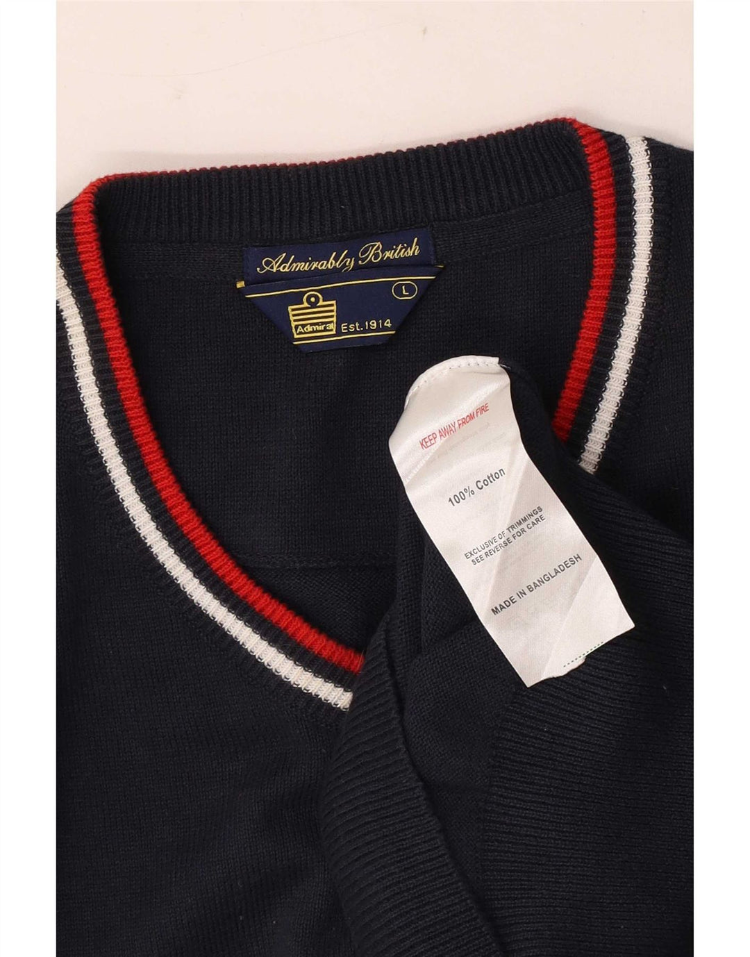 Admiral Herren-Pullover, reguläre Passform, V-Ausschnitt, groß, marineblau, Baumwolle
