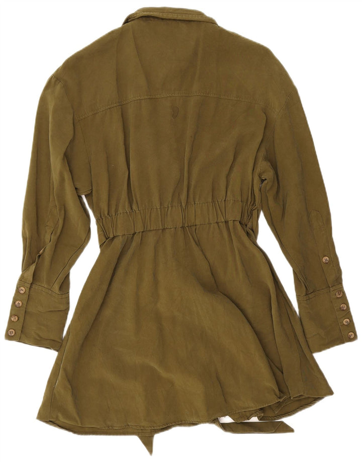 Zara Damen Hemdkleid UK 12 Mittel Khaki Viskose