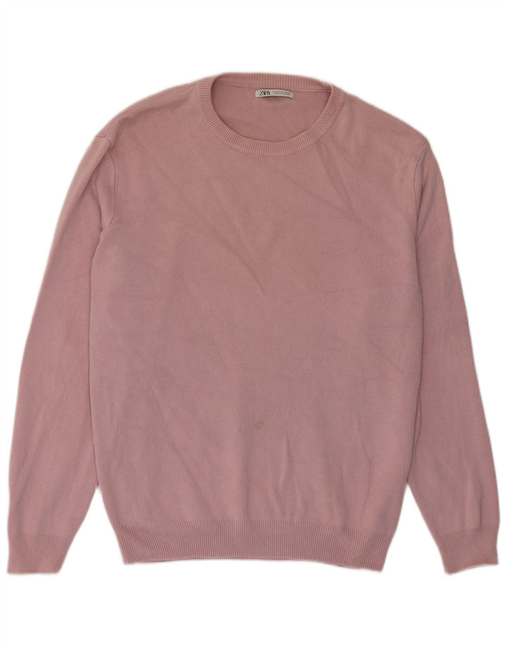 Zara Herren-Pullover mit Rundhalsausschnitt, Mittelrosa, Baumwolle