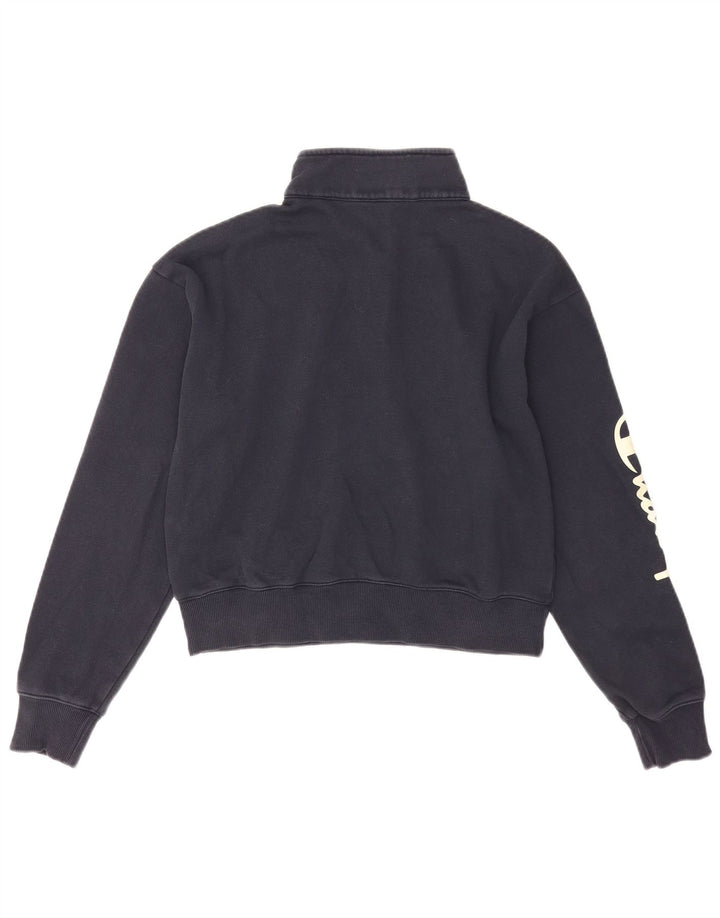 Champion Damen Crop Graphic Sweatshirt Pullover UK 14 Medium Marineblau