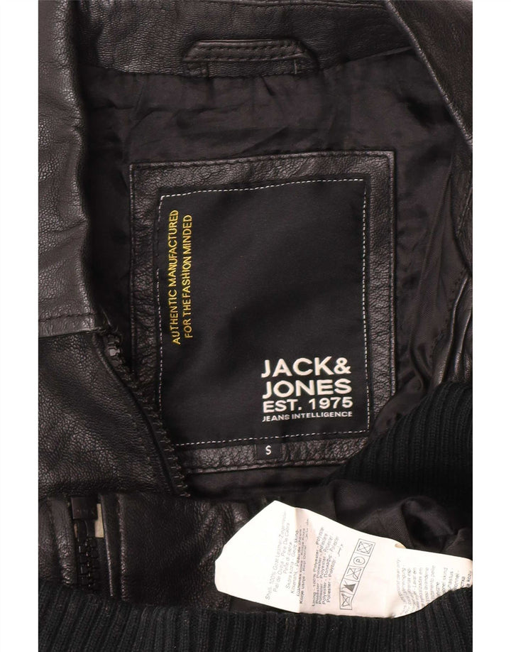 Jack & Jones Herren Lederjacke UK 36 Small Schwarz