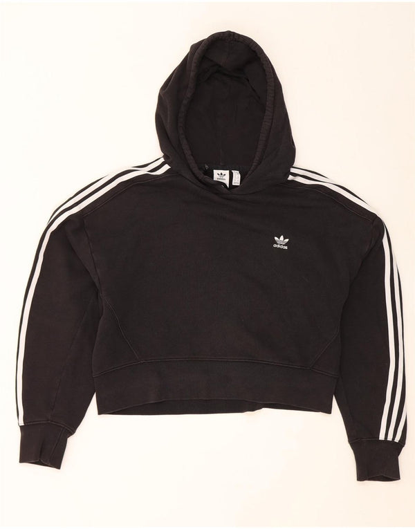 Adidas Damen Crop Oversized Hoodie Pullover UK 10 Small Schwarz Baumwolle