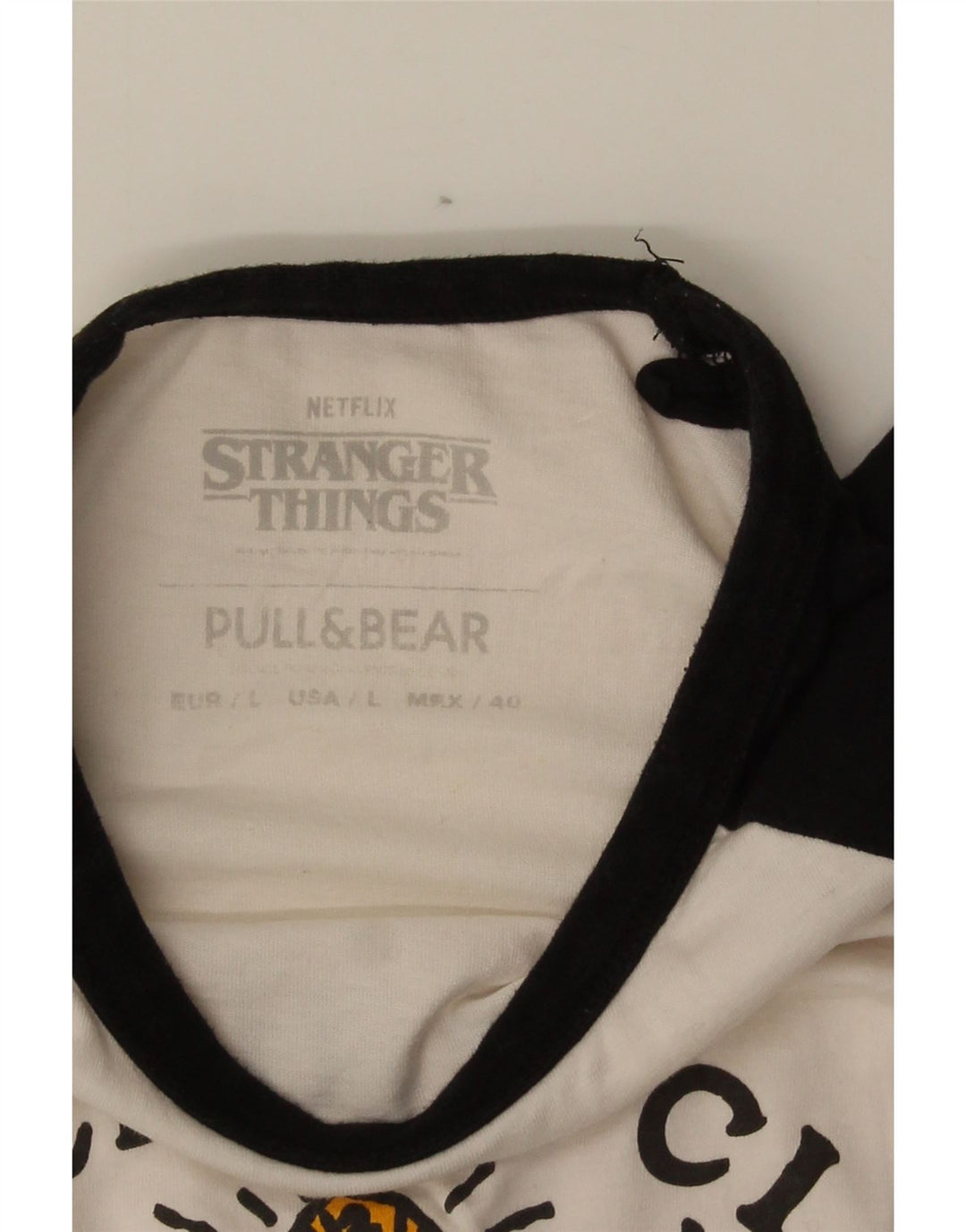 Pull & Bear Herren-T-Shirt mit Grafik, Größe L, aus weißer Baumwolle in Blockfarben