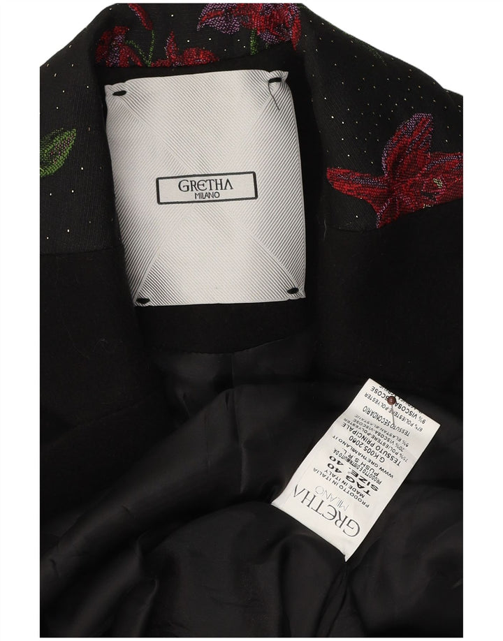 Gretha Milano Damen Übergroßer Mantel IT 40 Small Schwarz geblümtes Polyester