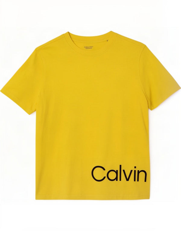 Calvin Klein Herren-T-Shirt mit Grafik, Größe S, gelbe Baumwolle