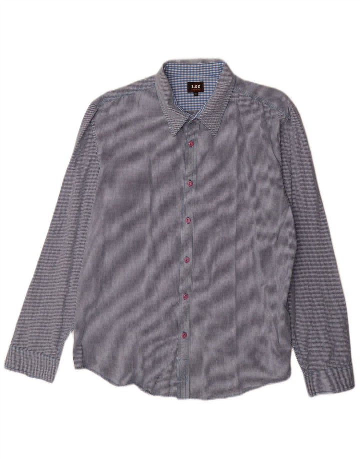 Lee Herrenhemd 2XL, blaue Gingham-Baumwolle