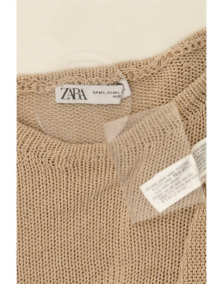 Zara Damen-Pullover mit U-Boot-Ausschnitt, UK 14, mittelbeigefarbenes Polyester