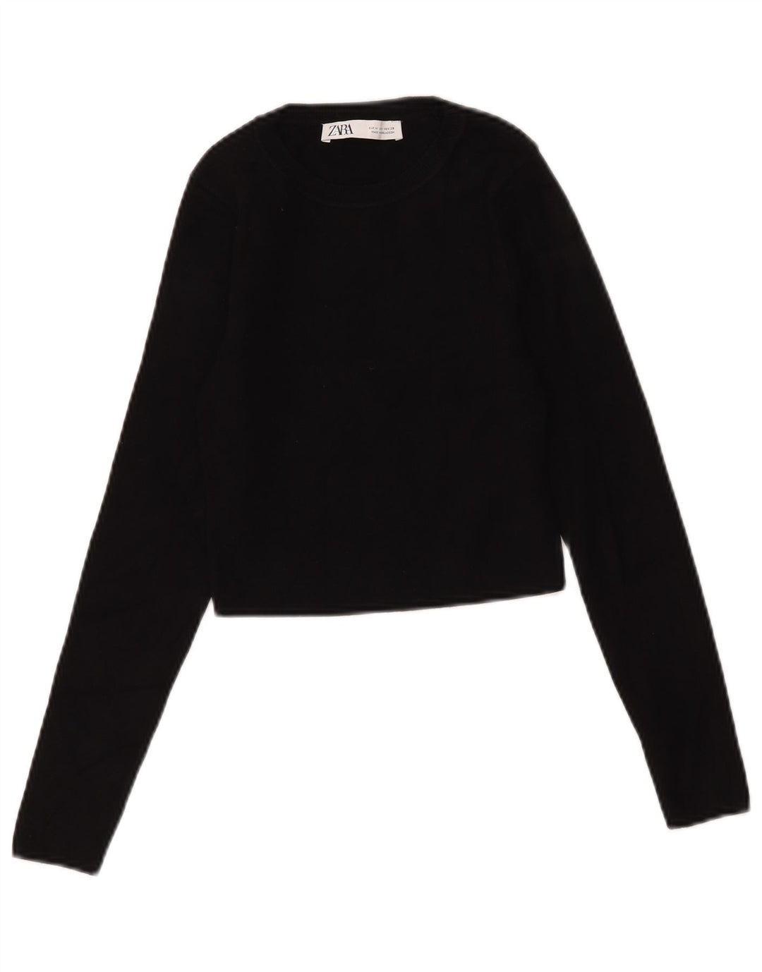 Zara Damen Crop Top Langarm UK 12 Medium Schwarz