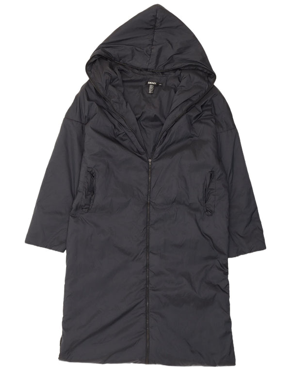 Dkny Womens Hooded Loose Fit Wattierter Mantel UK 12 Mittelschwarzes Nylon