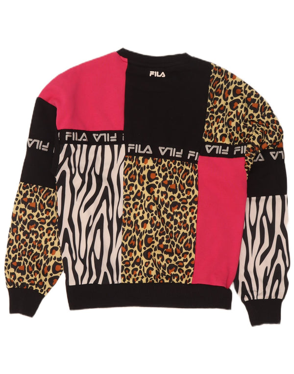 Fila Damen Grafik-Sweatshirt-Pullover UK 6 XS Schwarzer Tierdruck