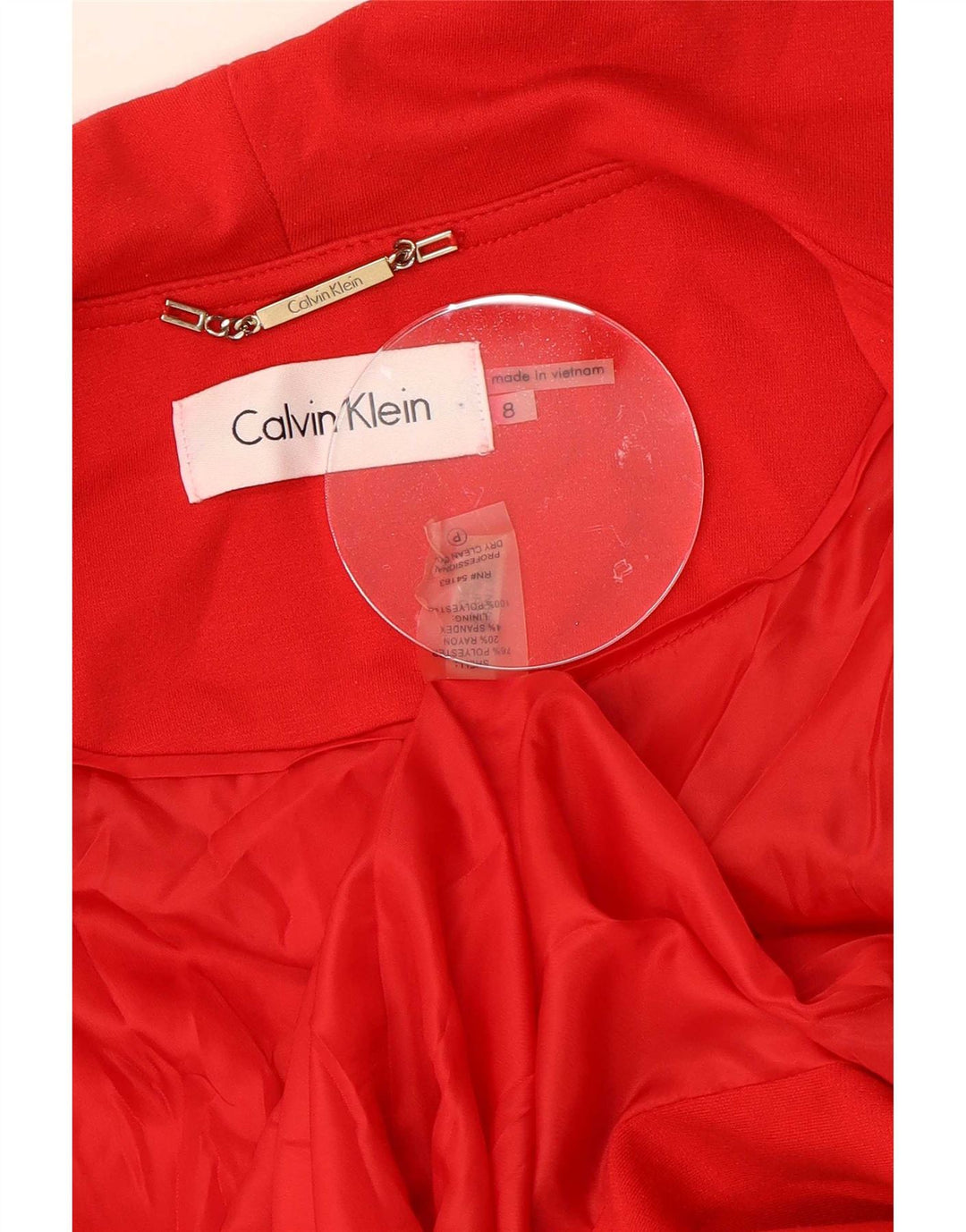 Calvin Klein Womens 3/4 Sleeve Open Blazer Jacket US 8 Medium Red Polyester