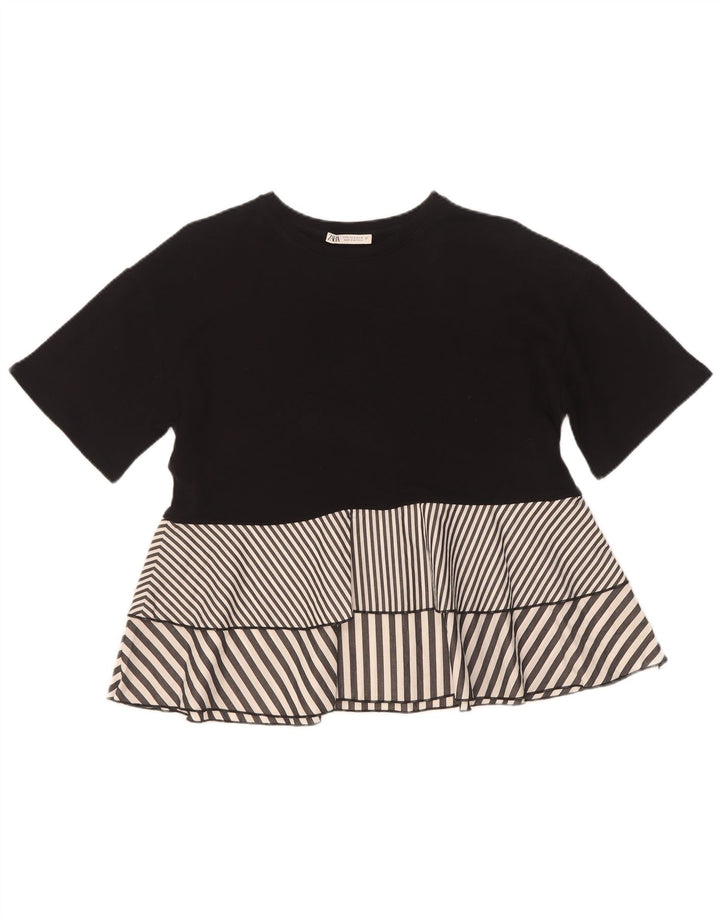 Zara Damen Bluse Top UK 10 Small Schwarz gestreift