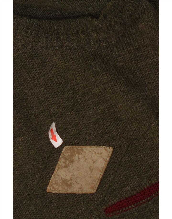 Vintage Herren Rundhalspullover Pullover Medium Khaki Argyle/Diamant