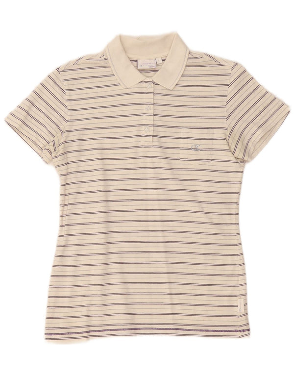 Champion Damen Heritage Fit Poloshirt UK 14 Large Off White gestreift