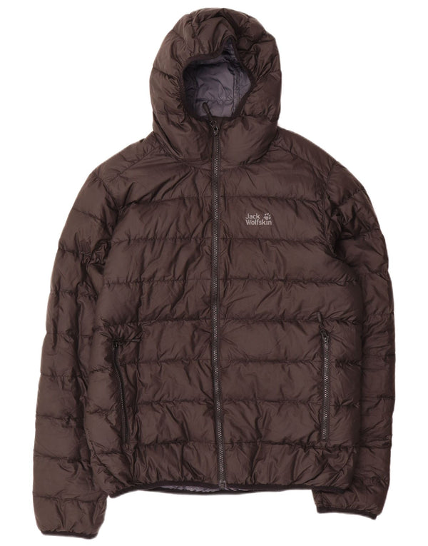 Jack Wolfskin Wattierte Herrenjacke mit Kapuze, UK 40/42, großes braunes Polyester