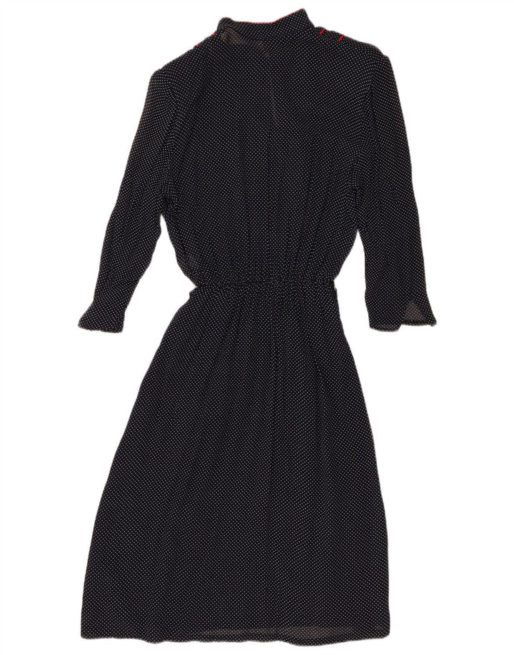 Vintage Damen 3/4-Ärmel-A-Linien-Kleid IT 44 Medium Navy Blue Spotted