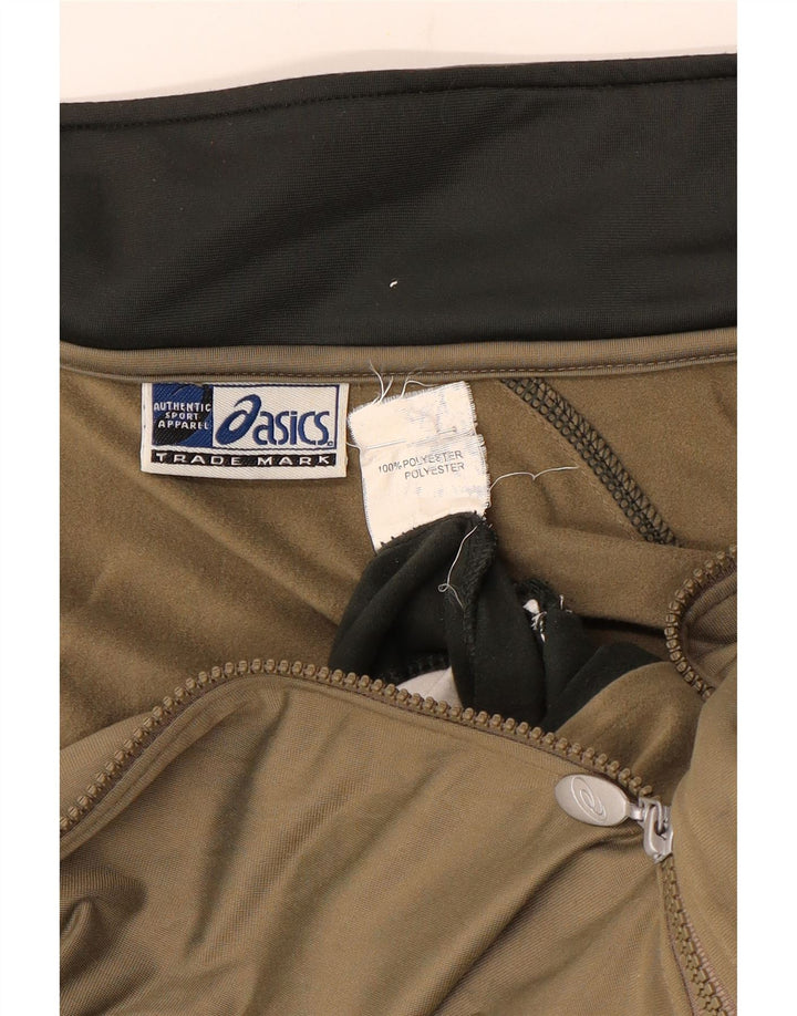 Asics Herren-Trainingsanzug-Top-Jacke, mittelgroßes Khaki-Farbblock-Polyester