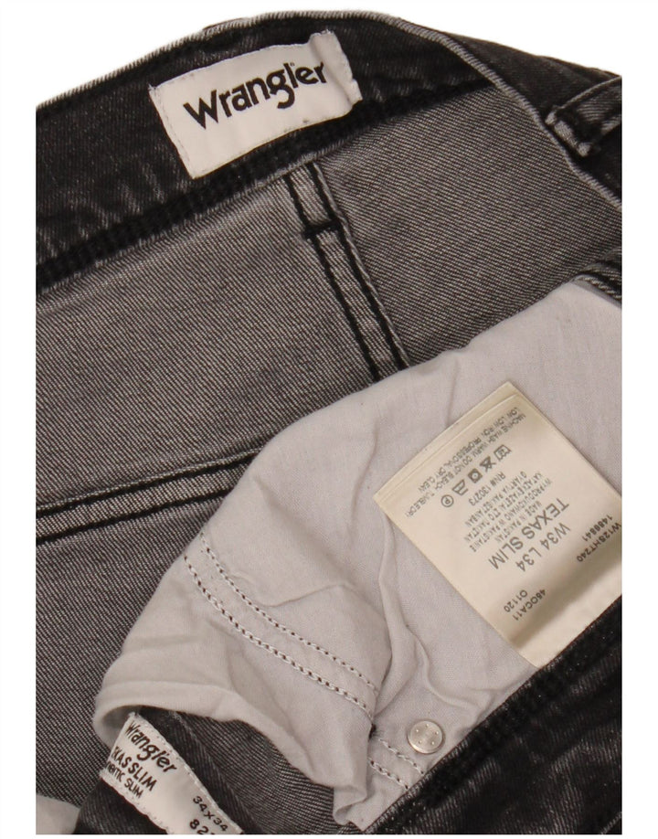 WRANGLER Herren Texas Slim Jeans W34 L34 Schwarze Baumwolle