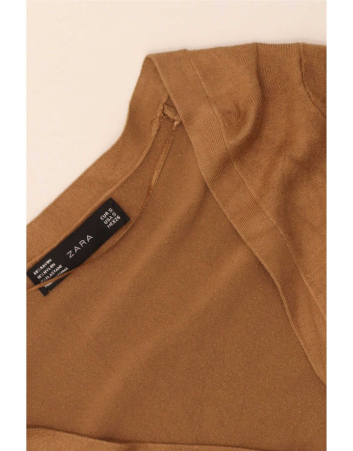 Zara Damen-Cardigan-Pullover UK 10 Small Beige Rayon
